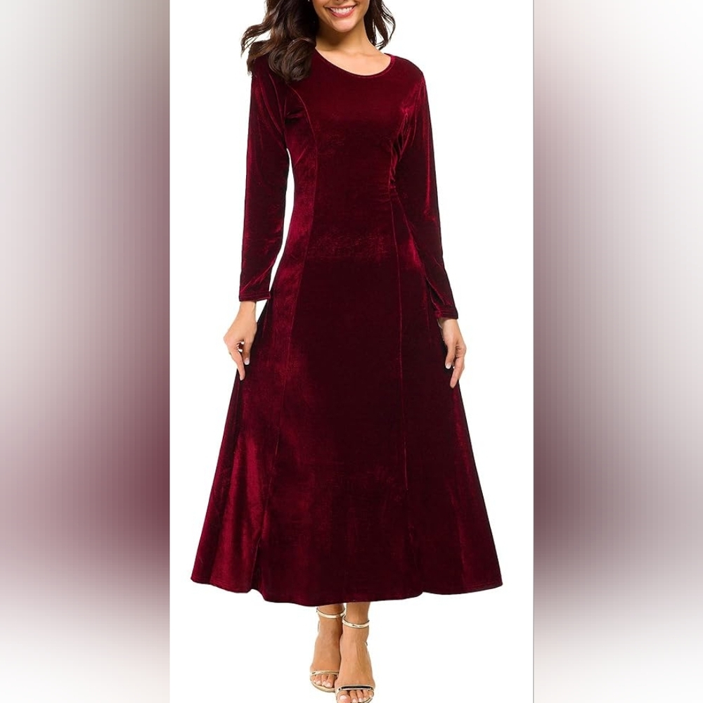 Velvet Maroon Red Elegant Long Dress Urban Coco Size L